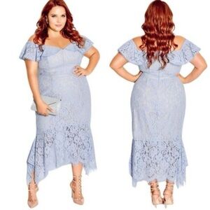 NWT City Chic Womens Angel Lace Dress in Powder Blue Size XXL/24 Romantic Formal